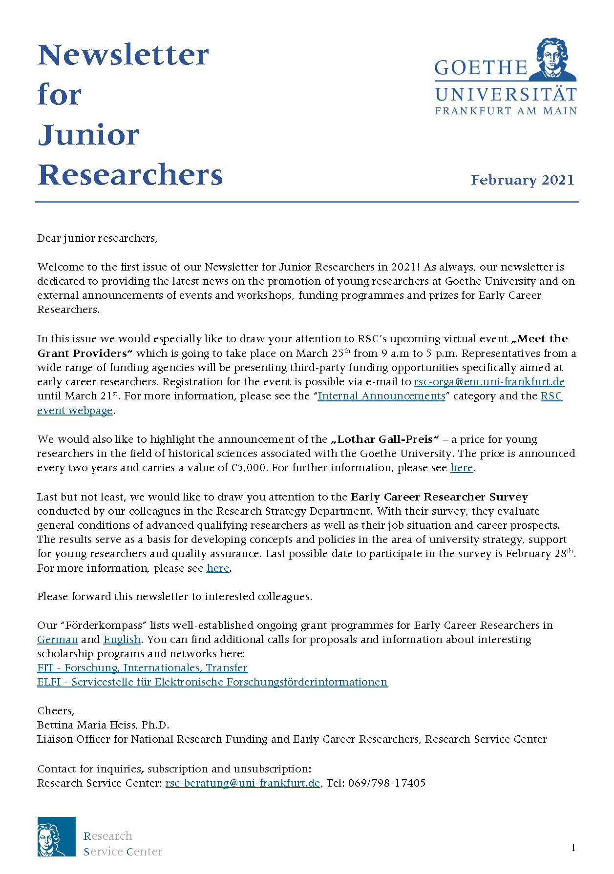 Gu newsletter for junior researchers februar 2021